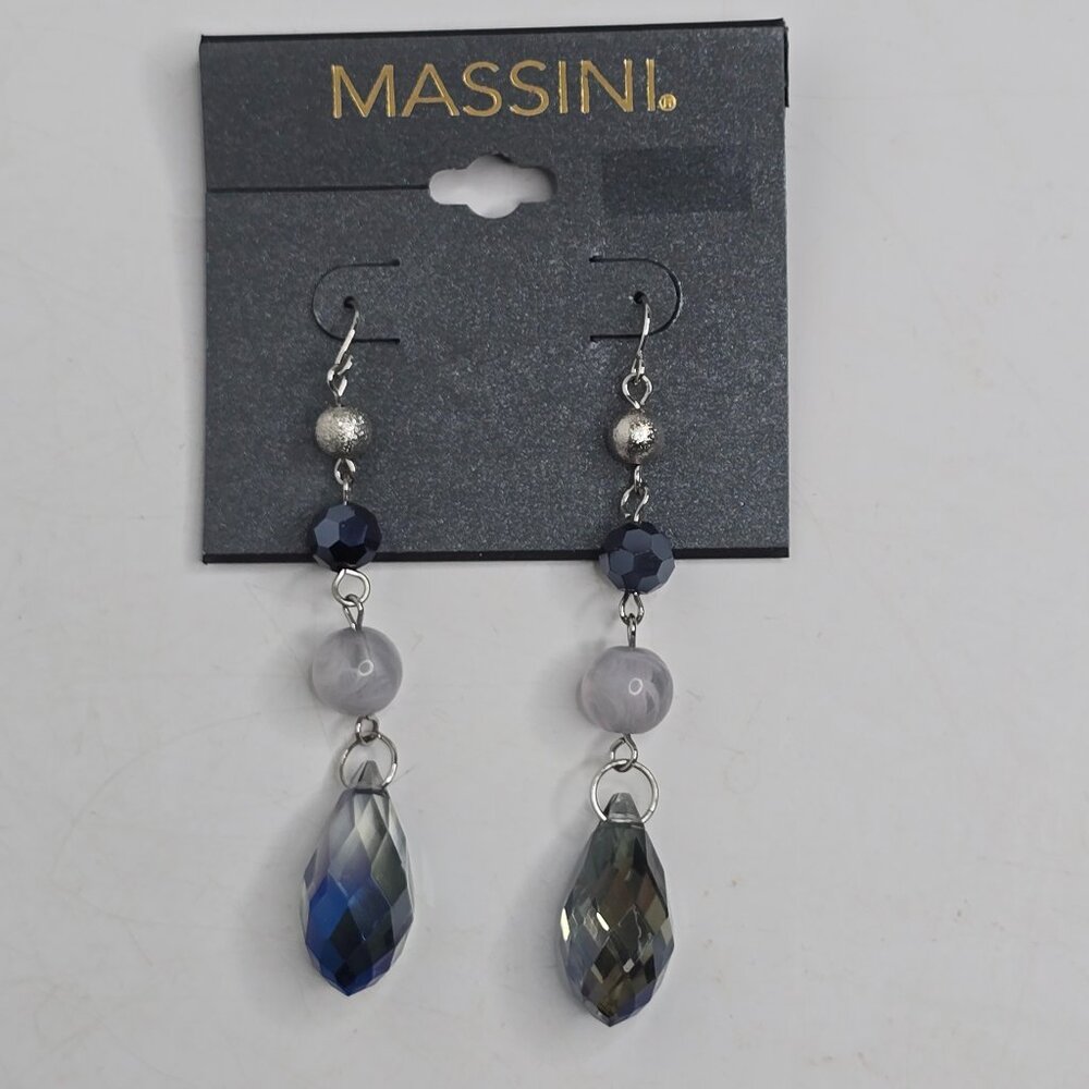Massini Earrings Blue Jewel Beaded Prism Drop Dangle Pierced Hook NEW